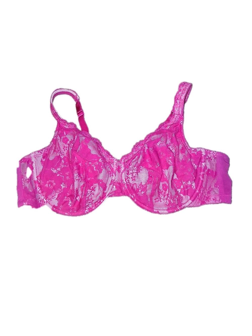 Cacique Full Coverage Underwire Bra 46D Pink Sheer Mesh